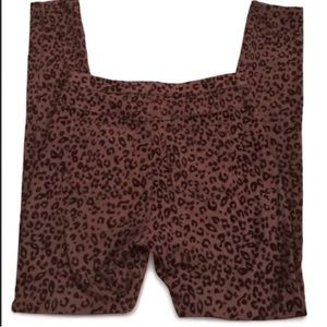 Hue Ladies Brown Leopard Animal Print Leggings | Stretchy Pockets Size S EUC